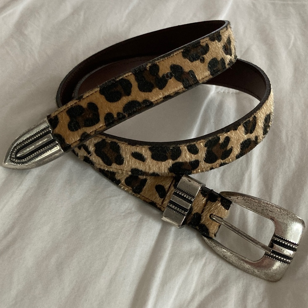 🆕 Leopard Print Ladies Size M Genuine Leather Belt with Silver Plated Buckle set